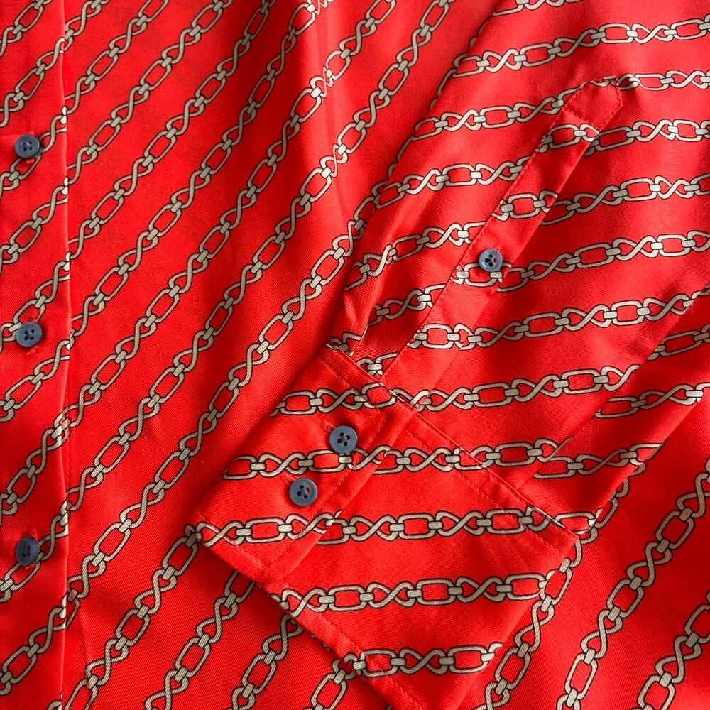 J Crew Collection Red Gold Silk Blouse/Top Gold Chain Link Print NWT size 8 - Picture 6 of 9